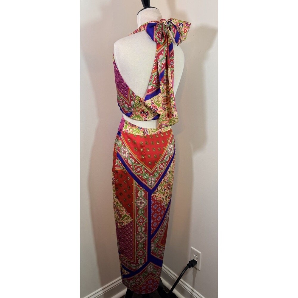 Zara Pink Red Paisley Halter Midi Dress - Picture 10 of 16